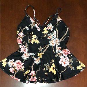 Peplum Tank Top With Lacey Halter Back